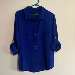 Royal blue Ivanka Trump 3/4 cuffed sleeved blouse